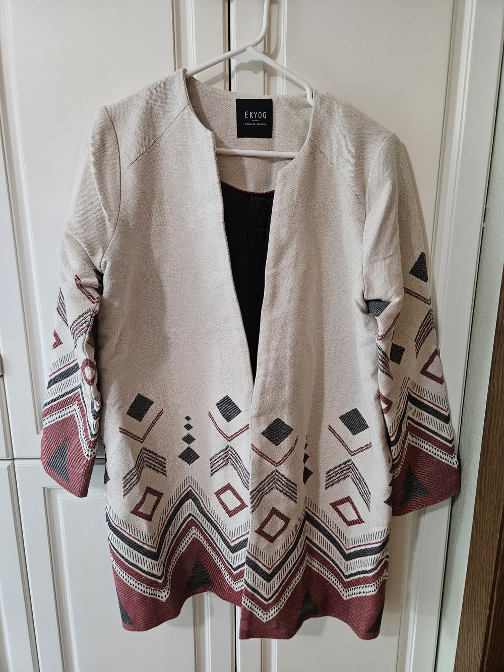 Ekyog 100% Organic Cotton Tribal Open Jacket Cardigan Boho Luxe Artisanal Earthy
